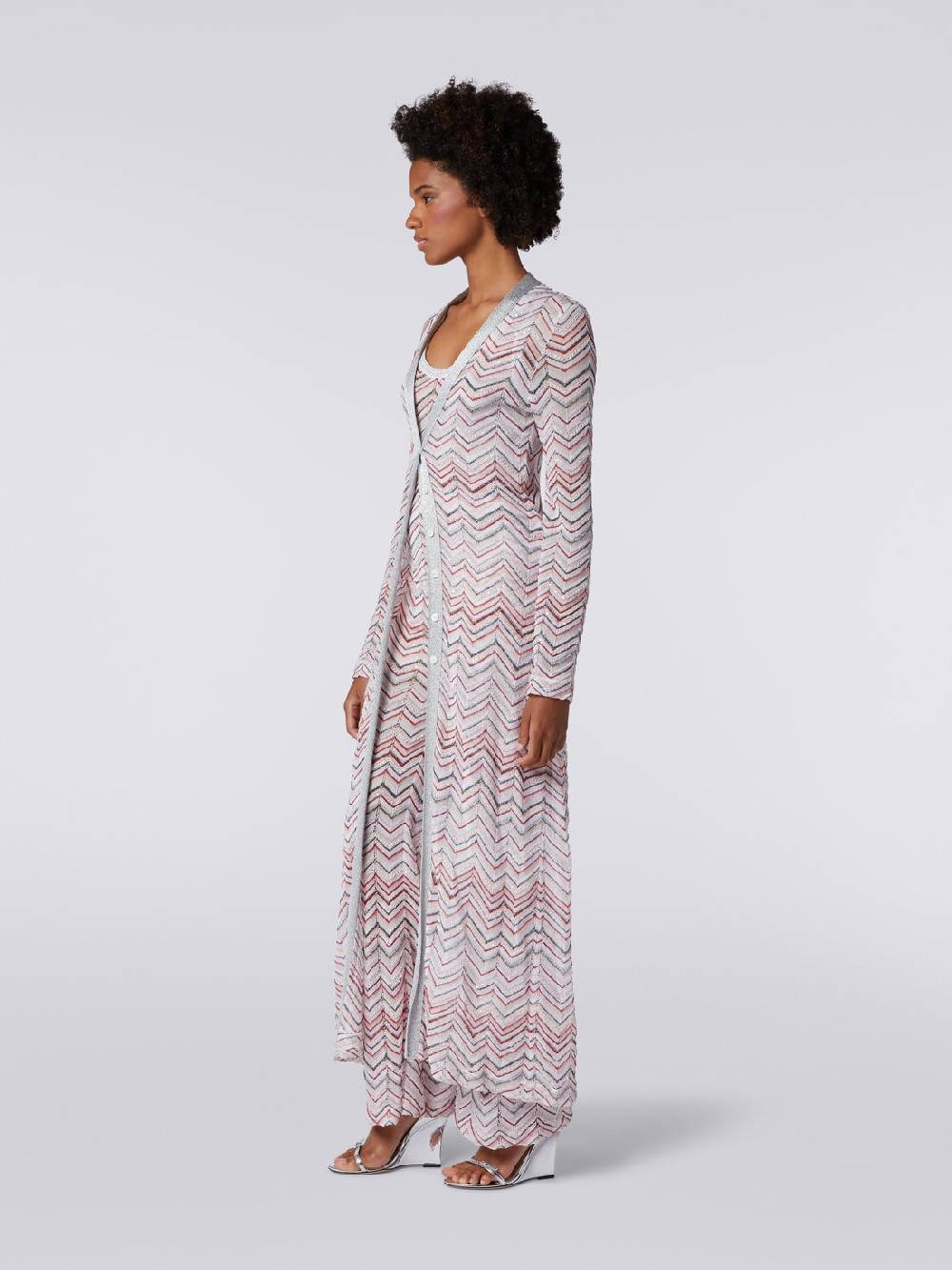 Missoni Cardigan lungo in maglia zig zag con lurex e paillettes In Linea
