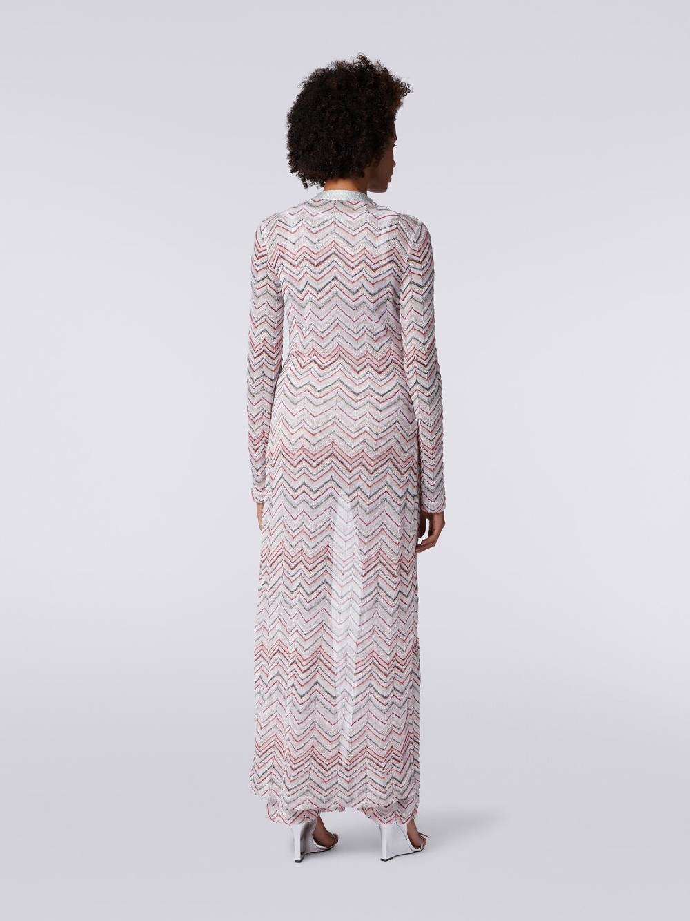 Missoni Cardigan lungo in maglia zig zag con lurex e paillettes In Linea