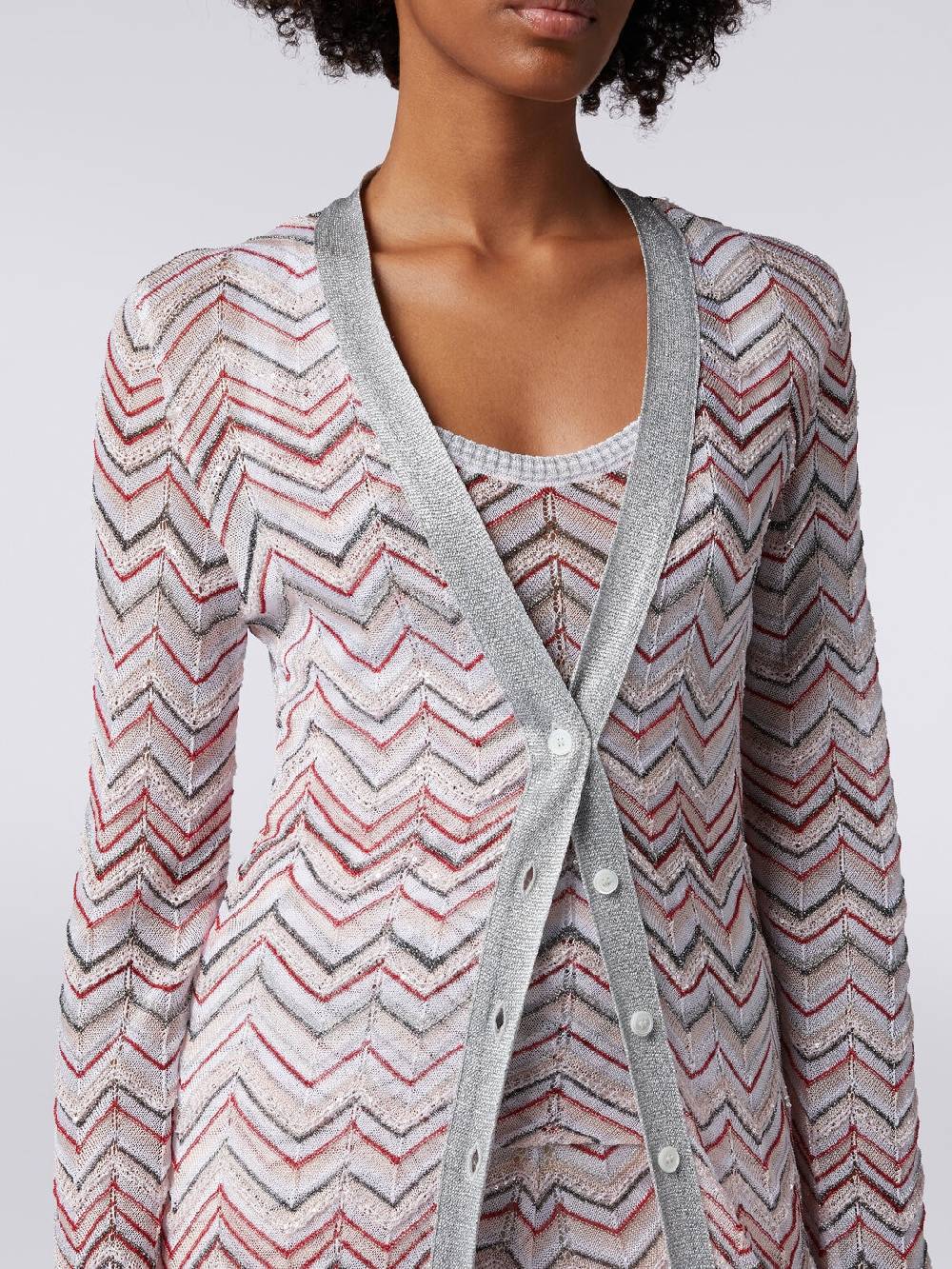 Missoni Cardigan lungo in maglia zig zag con lurex e paillettes In Linea