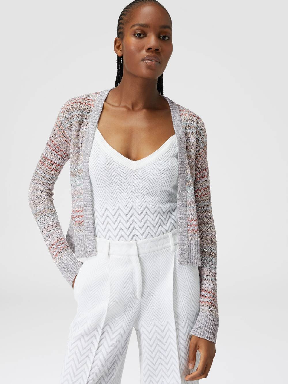 Missoni Cardigan corto in maglia a rete con paillettes In Vendita