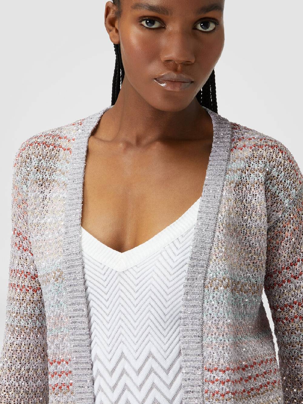 Missoni Cardigan corto in maglia a rete con paillettes In Vendita