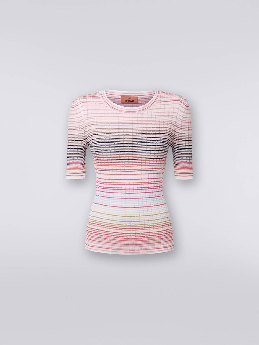 Missoni Maglia girocollo a maniche corte in cotone e viscosa a righe Vendite Flash