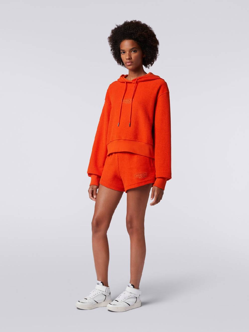 Missoni Felpa garzata crop con cappuccio e logo Italia