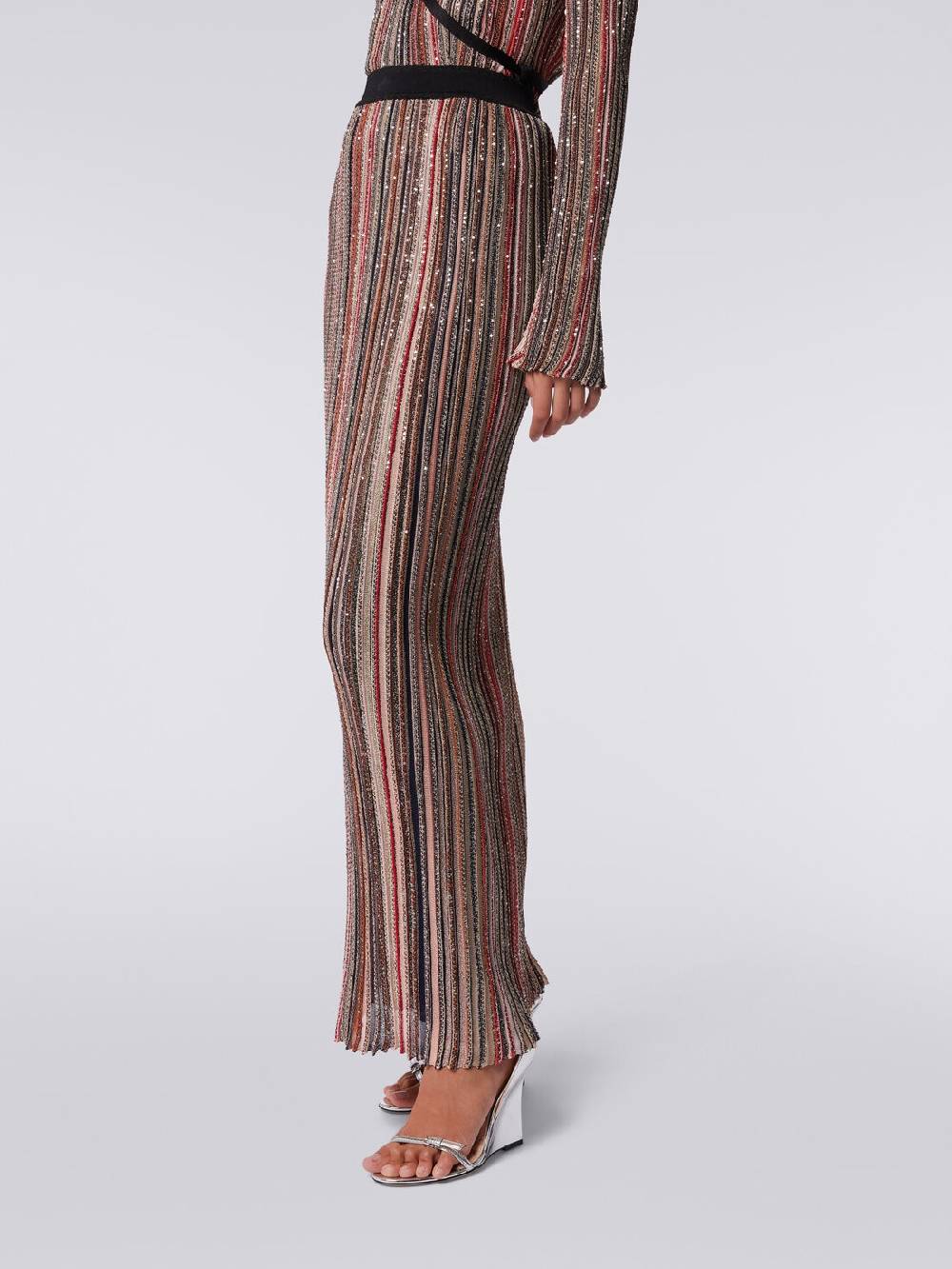 Missoni Gonna lunga plissée a righe verticali con paillettes Pezzi Unici