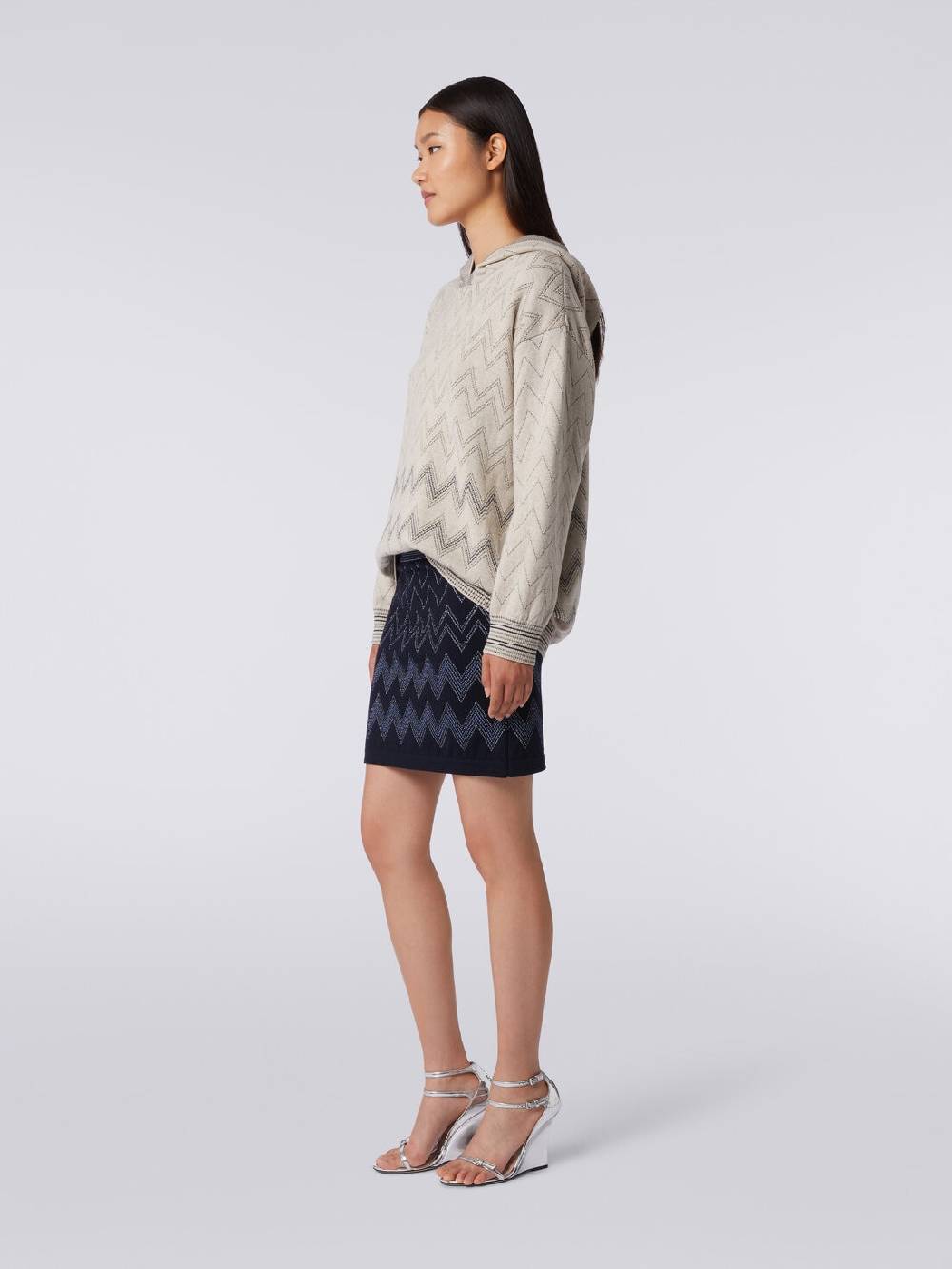 Missoni Minigonna in lana e viscosa zig zag con lurex Prezzo Ridotto