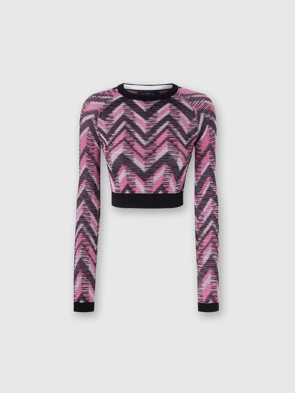 Missoni Crop top a maniche lunghe in maglia chevron con logo I Più Venduti