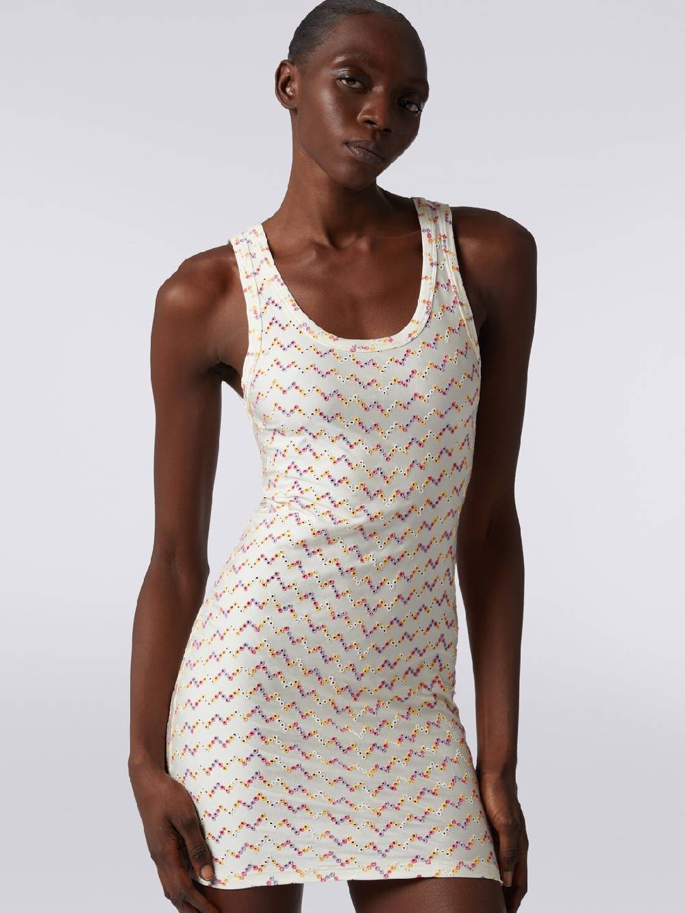 Missoni Mini-abito smanicato stretch con pizzo sangallo Nuova