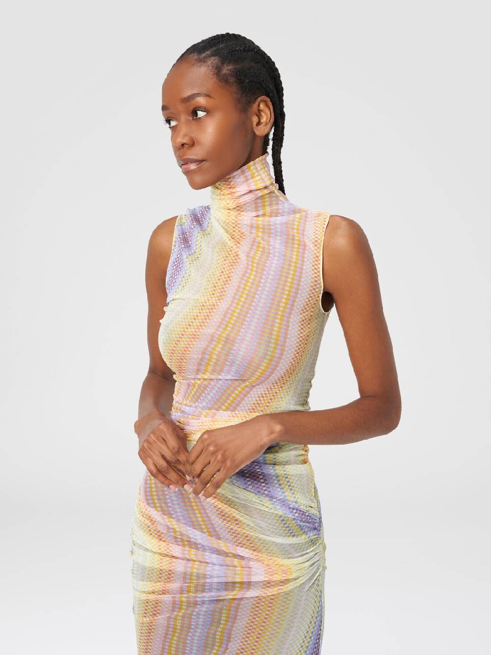 Missoni Abito lungo a collo alto in tulle con arricciature laterali Offerta speciale