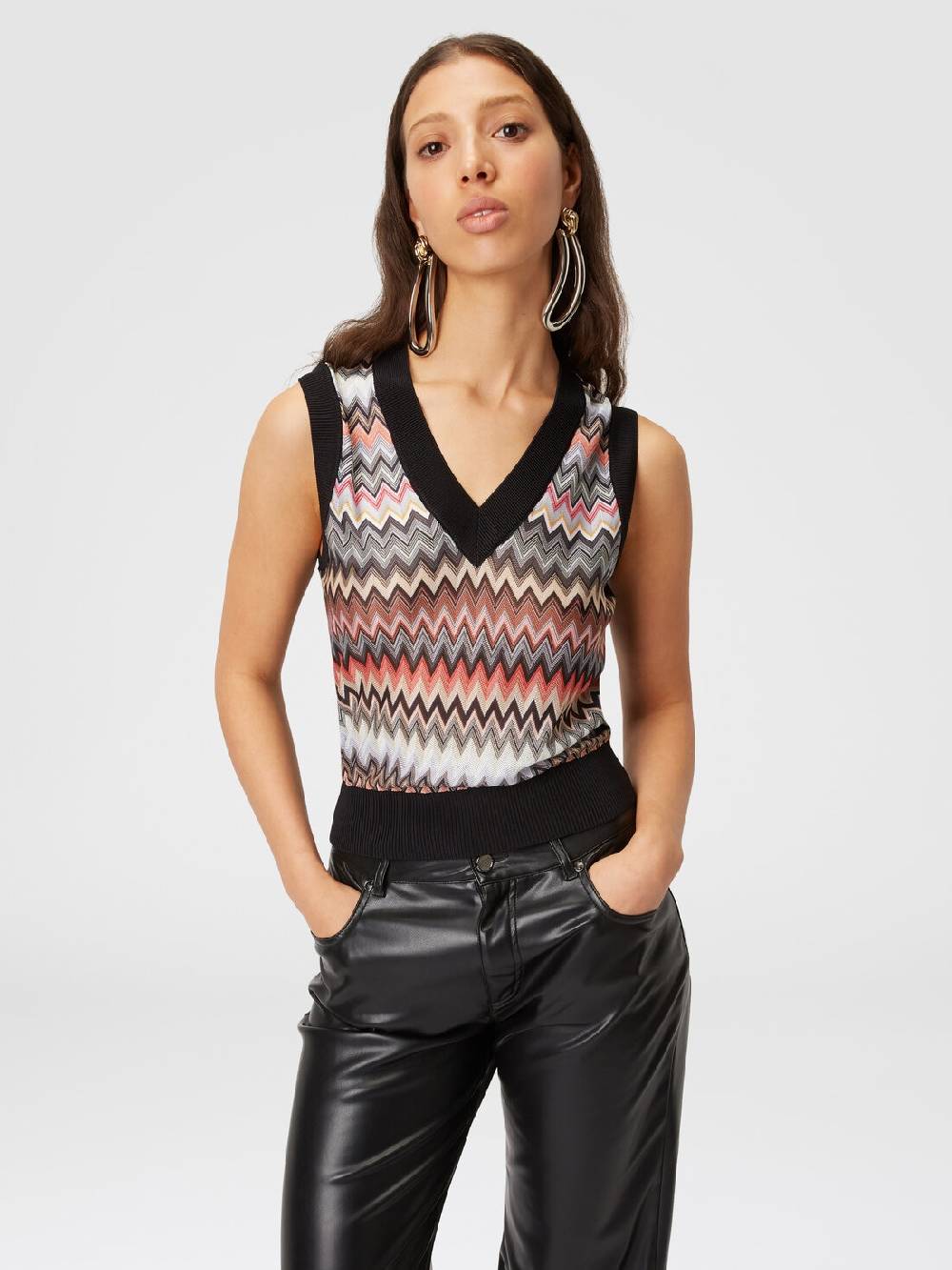 Missoni Gilet in maglia di viscosa zig zag con profili a contrasto Italy