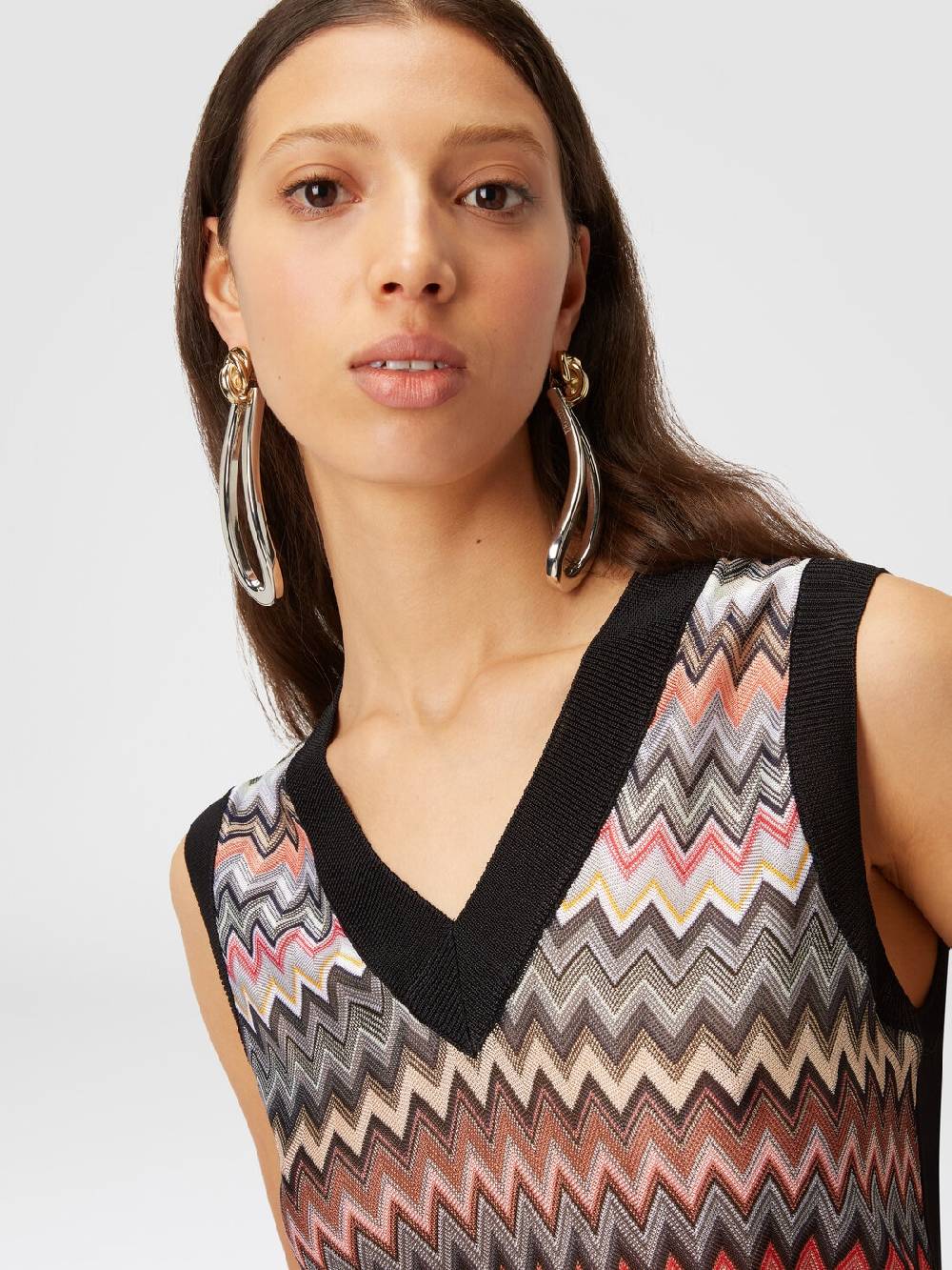 Missoni Gilet in maglia di viscosa zig zag con profili a contrasto Italy