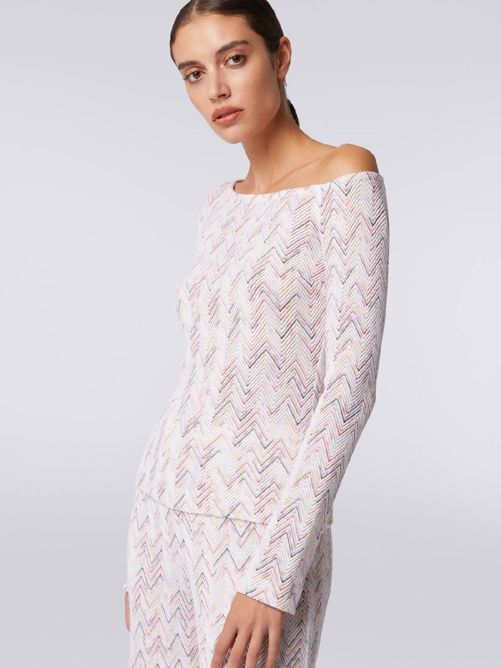 Missoni Pullover in lana e viscosa chevron con scollatura asimmetrica Vendita