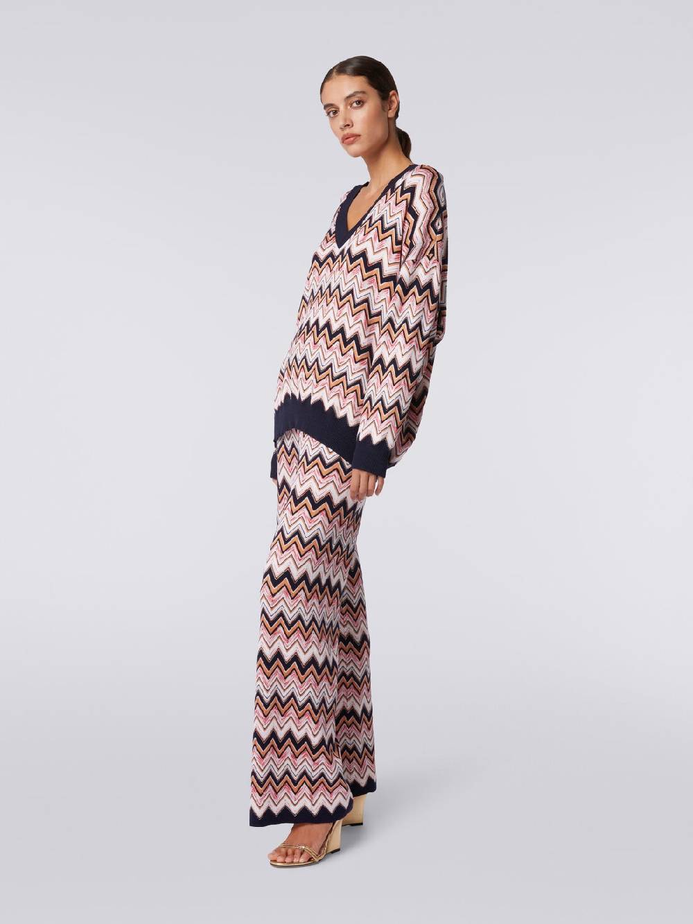 Missoni Pantaloni a palazzo in lana e viscosa chevron Promozione