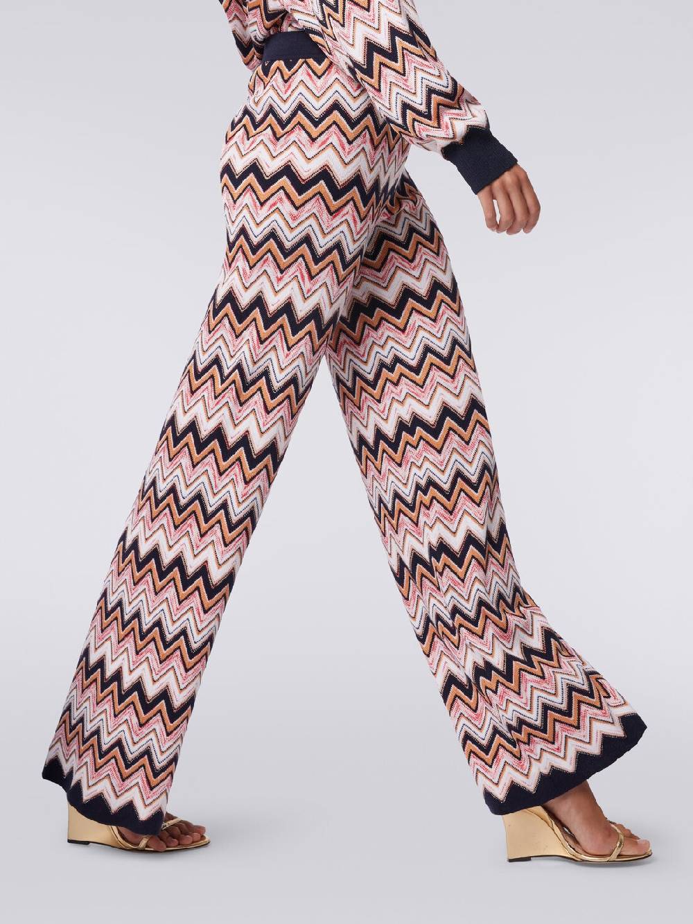 Missoni Pantaloni a palazzo in lana e viscosa chevron Promozione