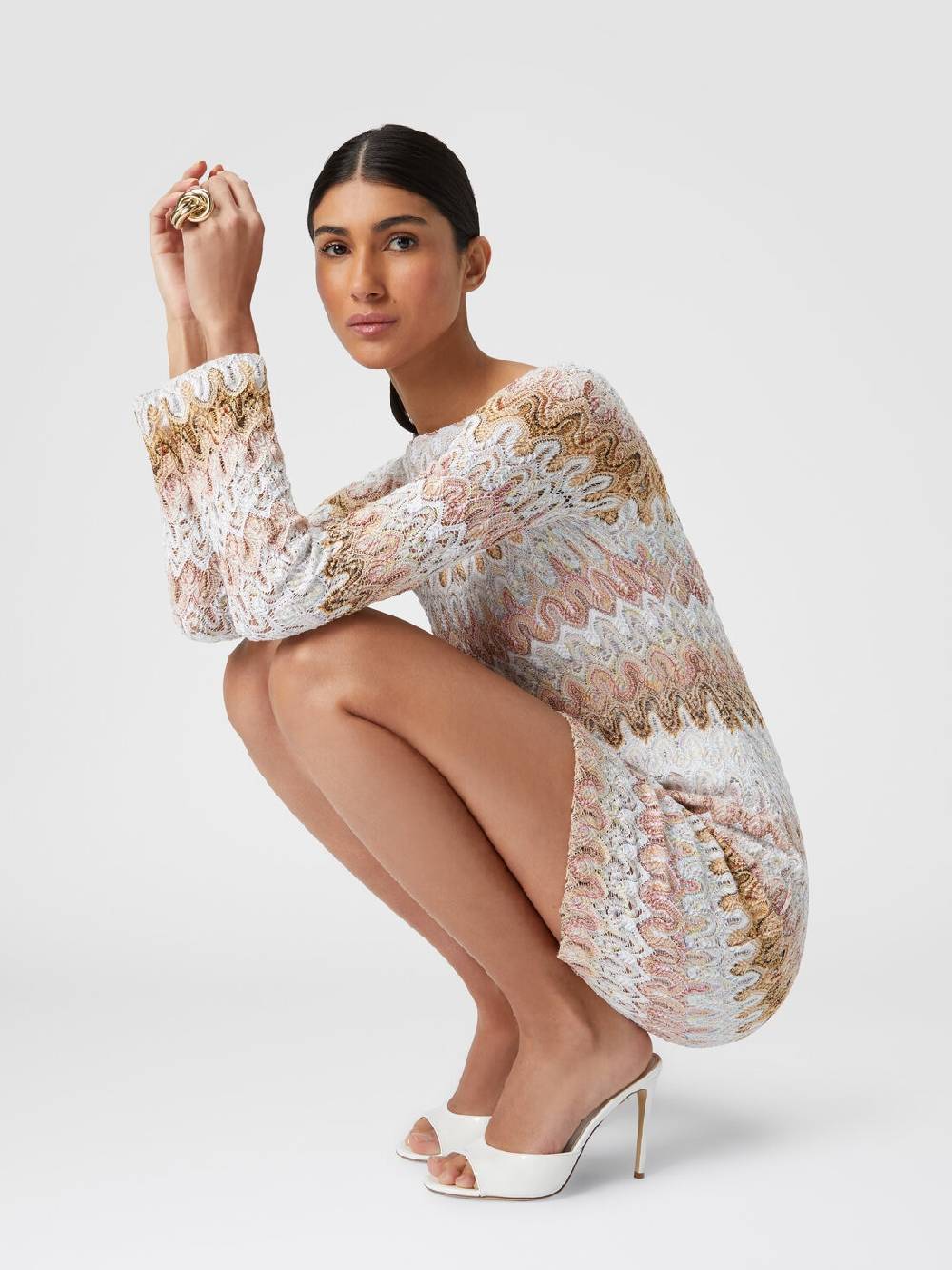 Missoni Mini-abito a maniche lunghe in misto viscosa motivo a onde Smaltimento dello stoccaggio