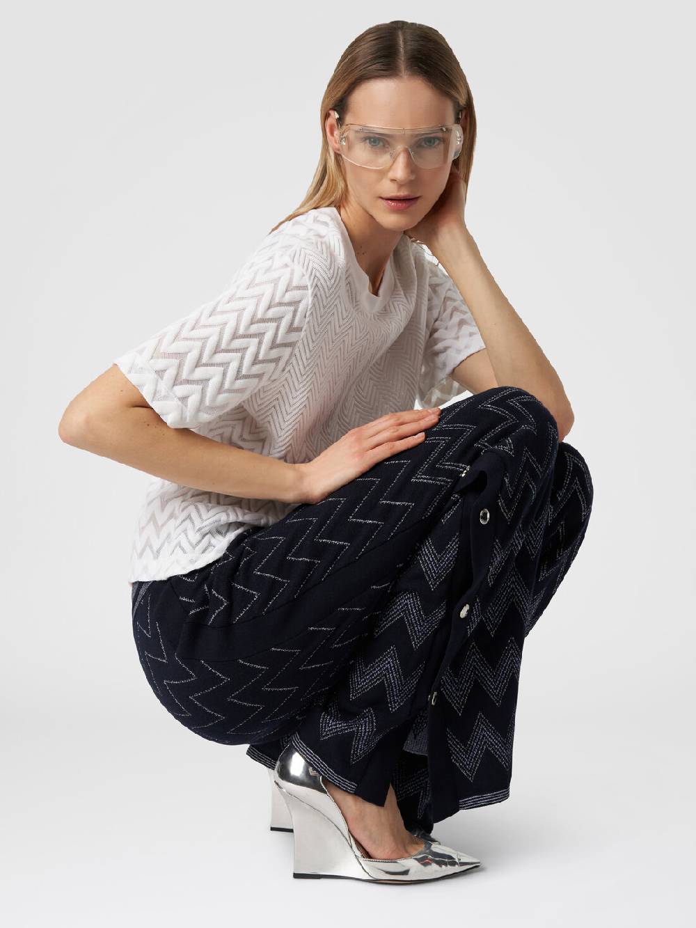 Missoni Joggers in lana e viscosa zig zag con lurex Saldi Di Fabbrica