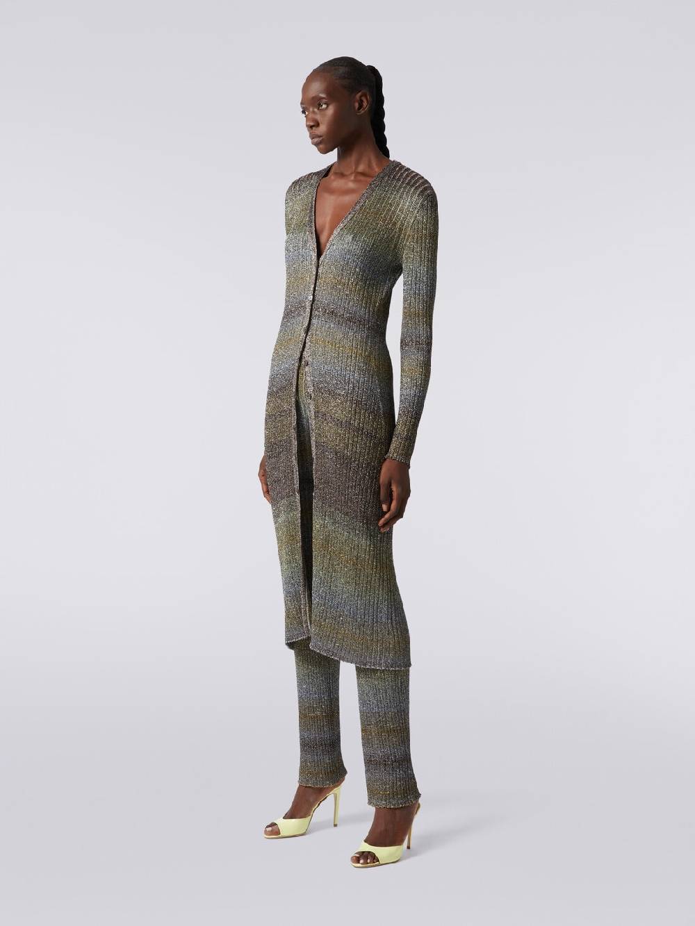 Missoni Cardigan lungo in viscosa a costine con lurex Italia
