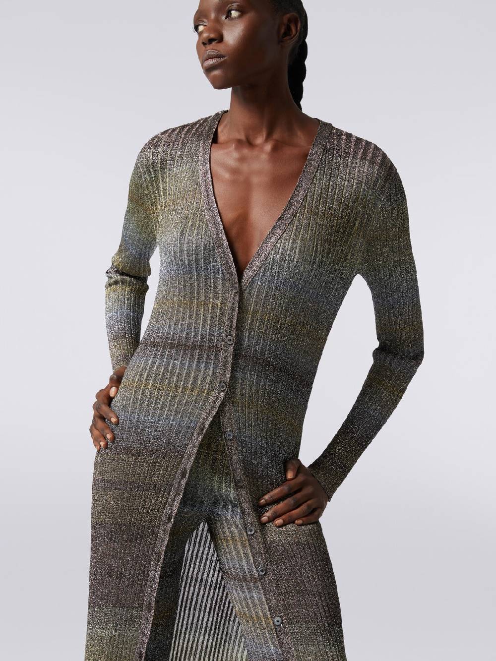 Missoni Cardigan lungo in viscosa a costine con lurex Italia