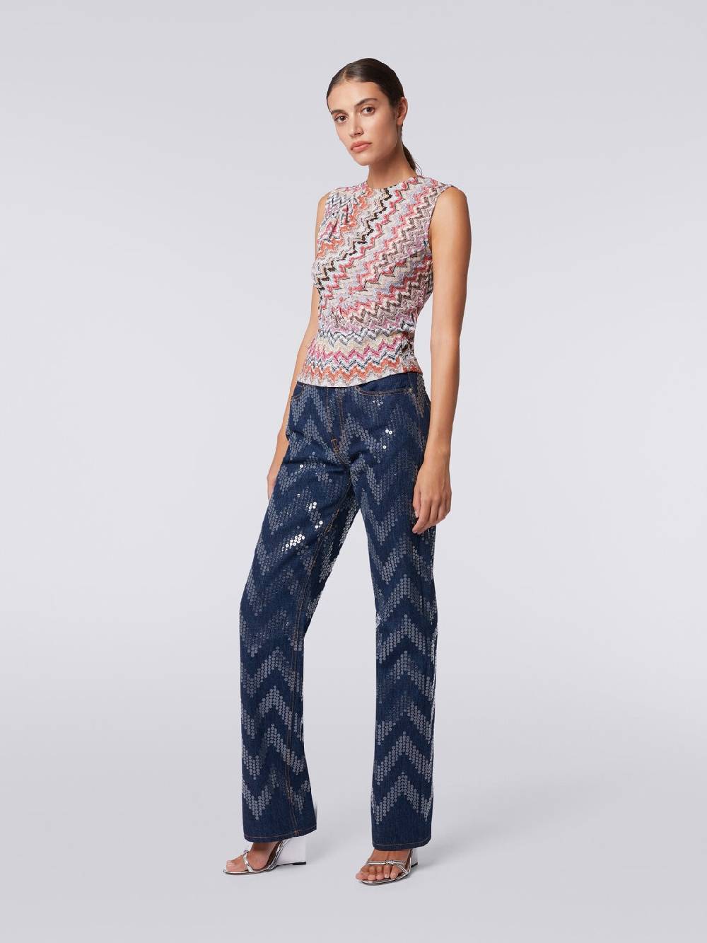 Missoni Canottiera girocollo zig zag con arricciature In Linea