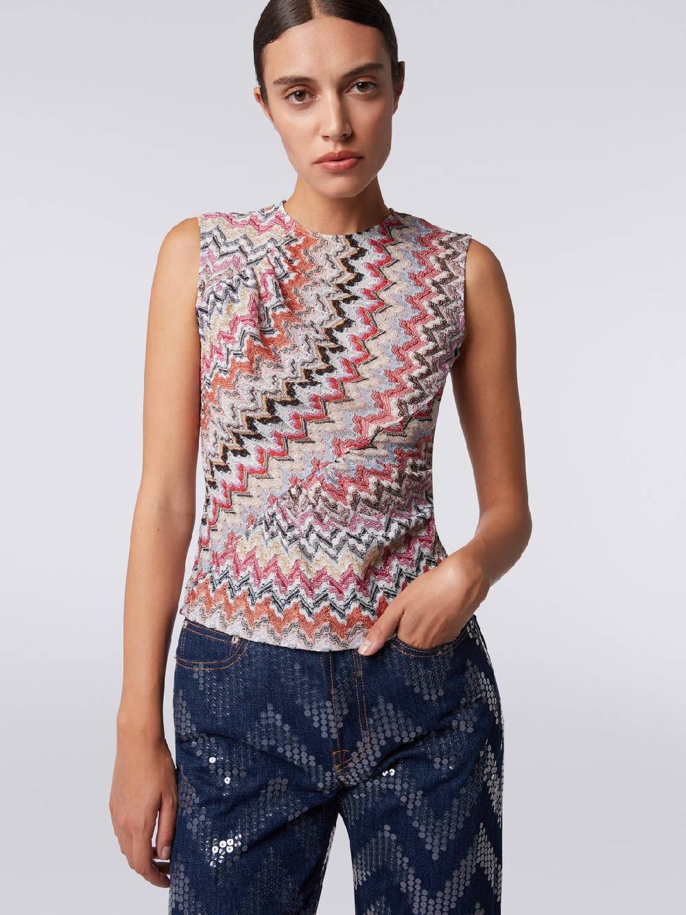Missoni Canottiera girocollo zig zag con arricciature In Linea
