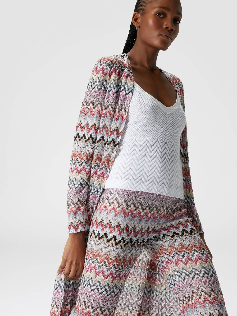 Missoni Pantaloni flare in misto viscosa lamé zig zag Nuovo