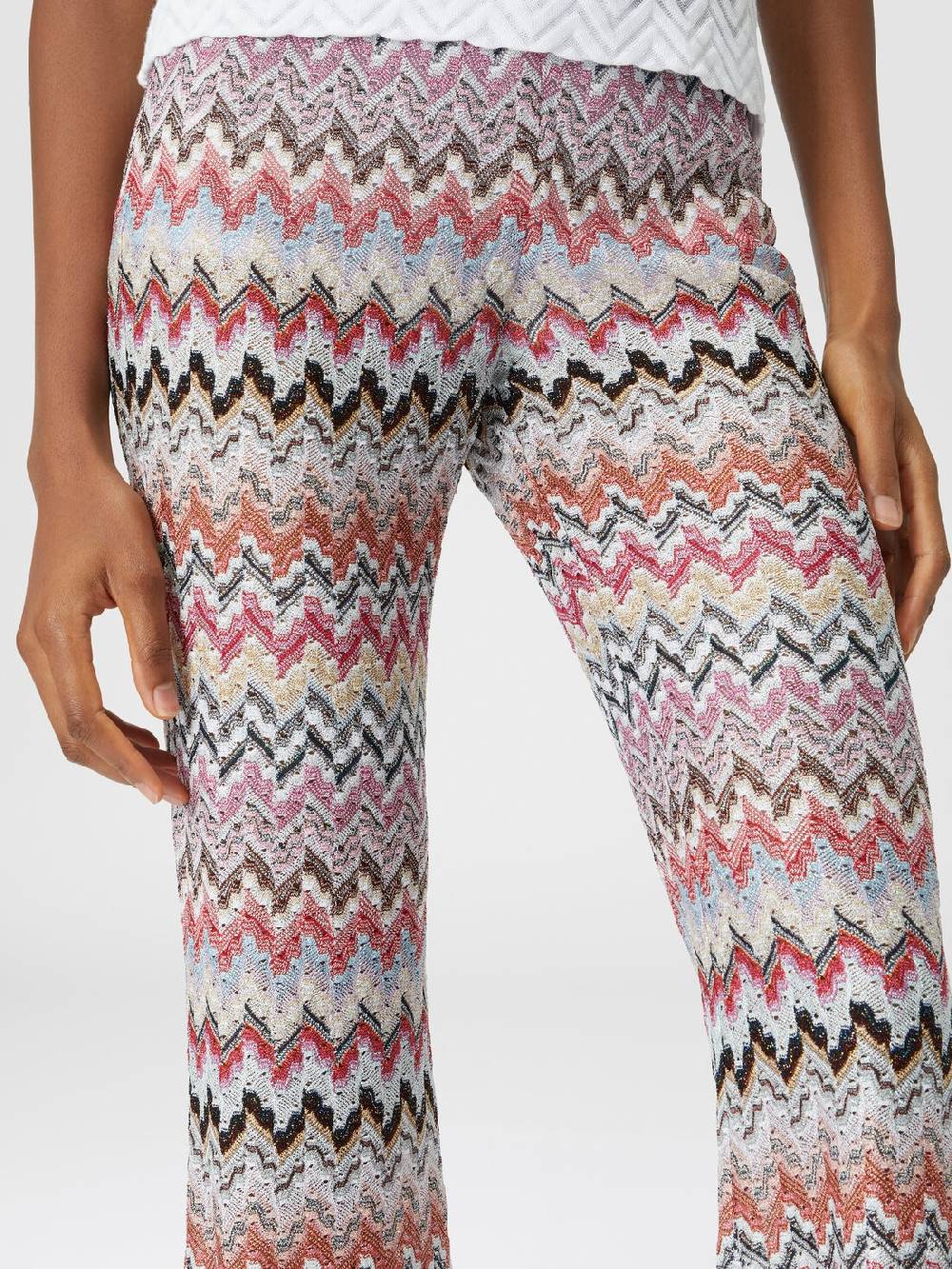Missoni Pantaloni flare in misto viscosa lamé zig zag Nuovo