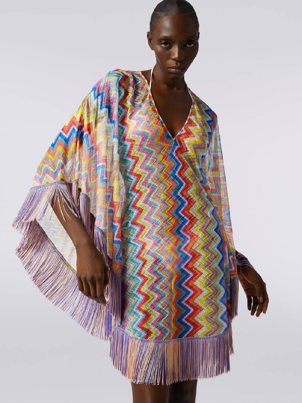 Missoni Caftano copricostume corto stampa zig zag con frange Qualità Garantita