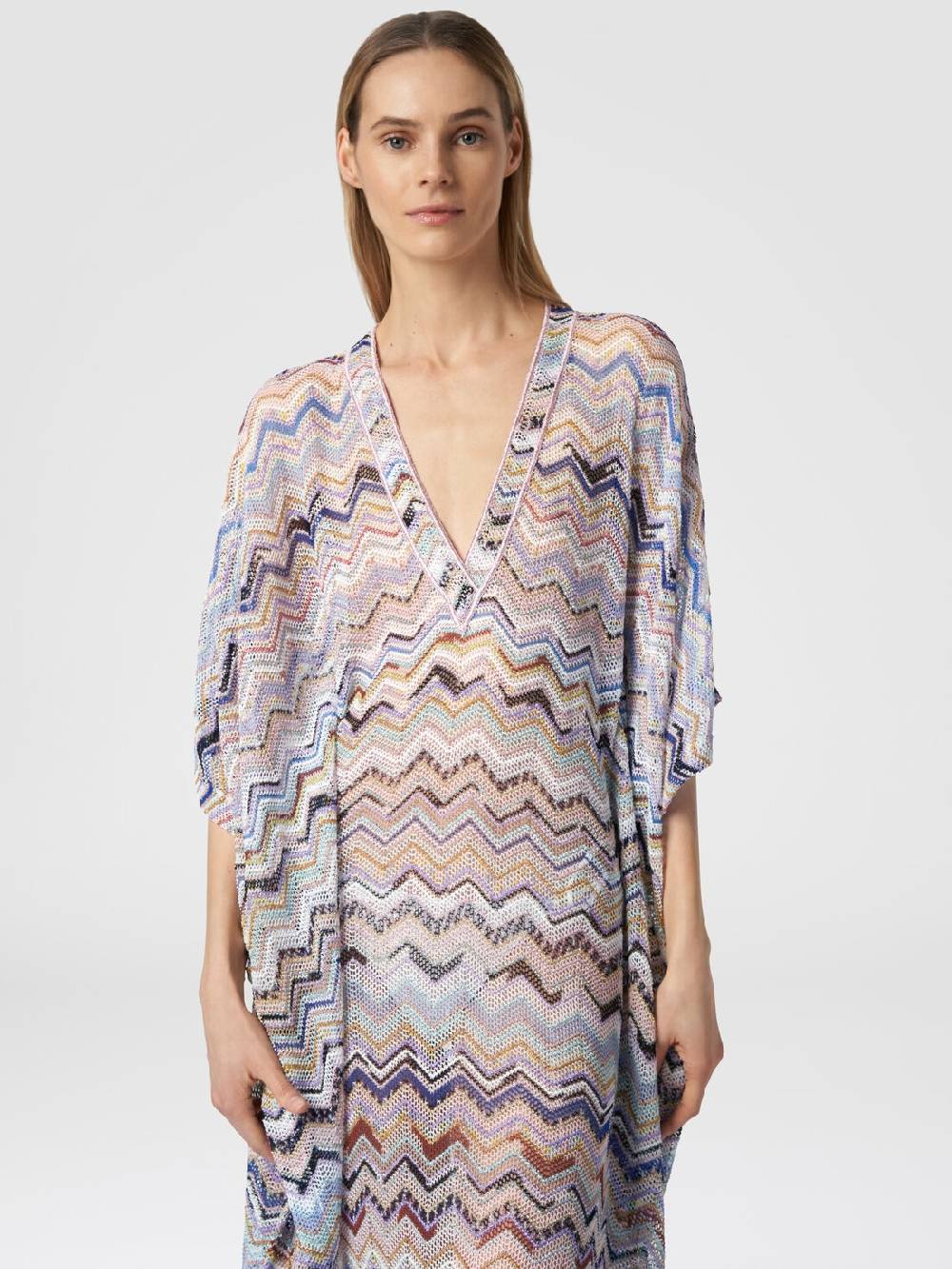 Missoni Caftano copricostume lungo in viscosa zig zag con lurex Outlet