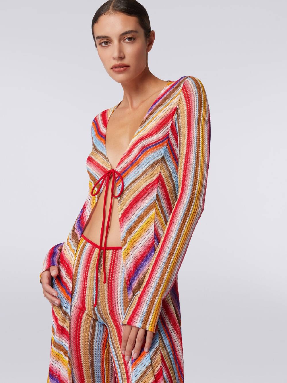 Missoni Cardigan copricostume lungo in crochet rigato Saldi