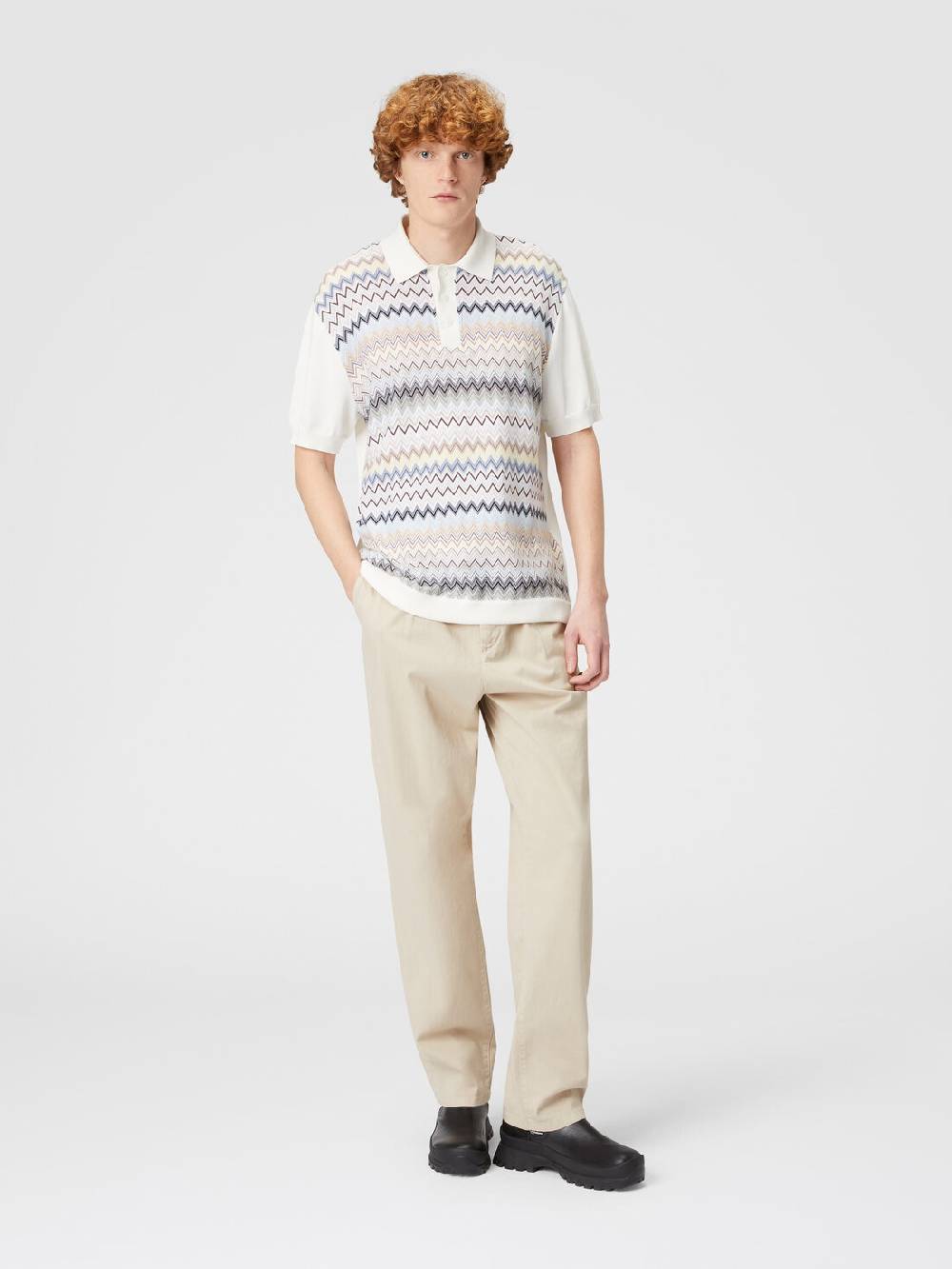 Missoni Polo in maglia di cotone zig zag con inserti tinta unita Nuovi prodotti
