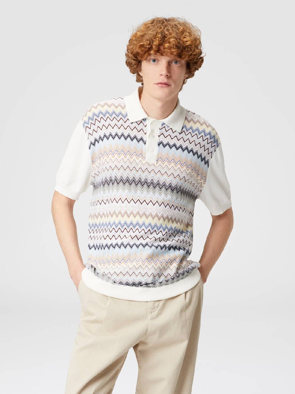 Missoni Polo in maglia di cotone zig zag con inserti tinta unita Nuovi prodotti