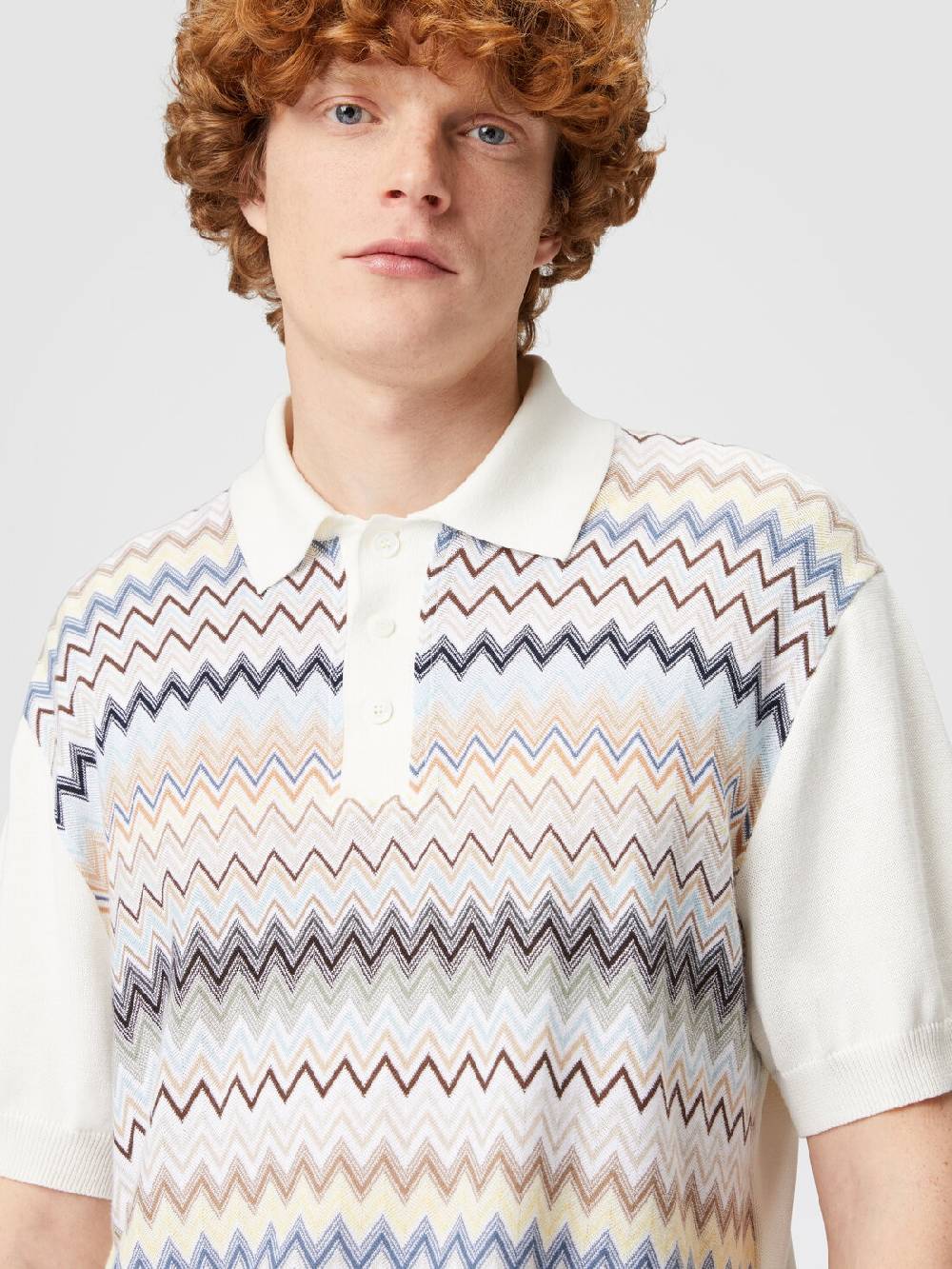 Missoni Polo in maglia di cotone zig zag con inserti tinta unita Nuovi prodotti