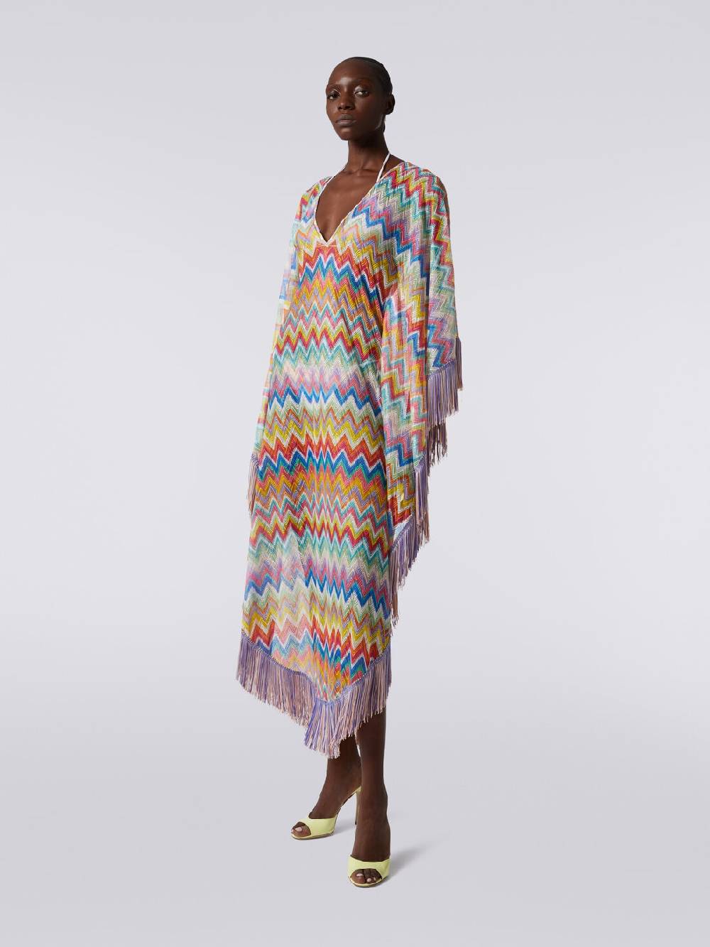 Missoni Caftano copricostume lungo stampa zig zag con frange ACQUISTA ORA