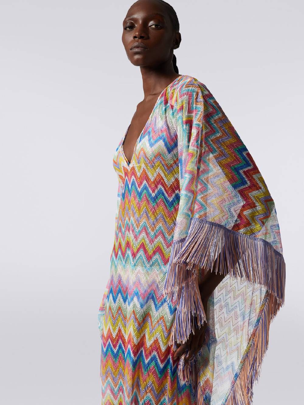 Missoni Caftano copricostume lungo stampa zig zag con frange ACQUISTA ORA
