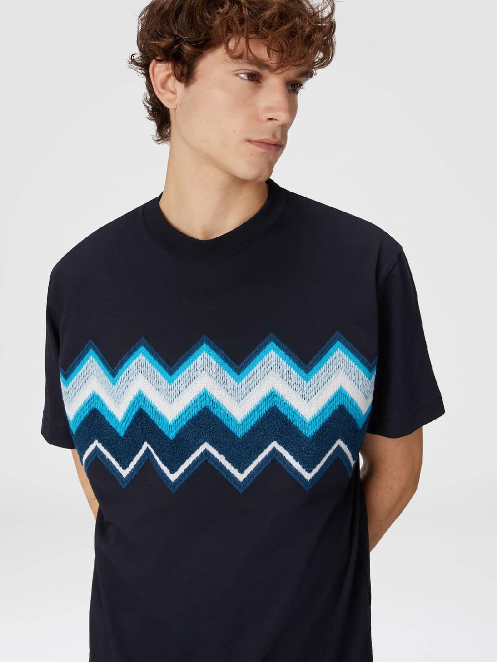 Missoni T-shirt in jersey di cotone con ricamo zig zag Solo un giorno rimasto