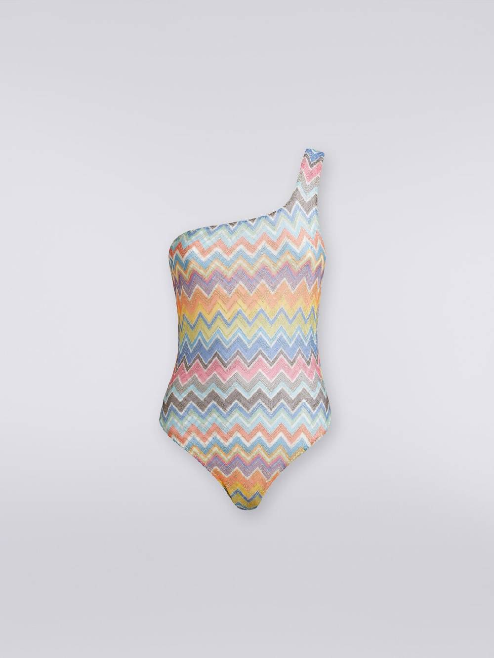 Missoni Costume intero monospalla con stampa zig zag e lurex Esporta salva