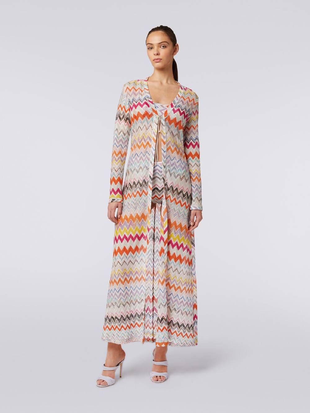Missoni Cardigan copricostume lungo con motivo zig zag e lurex