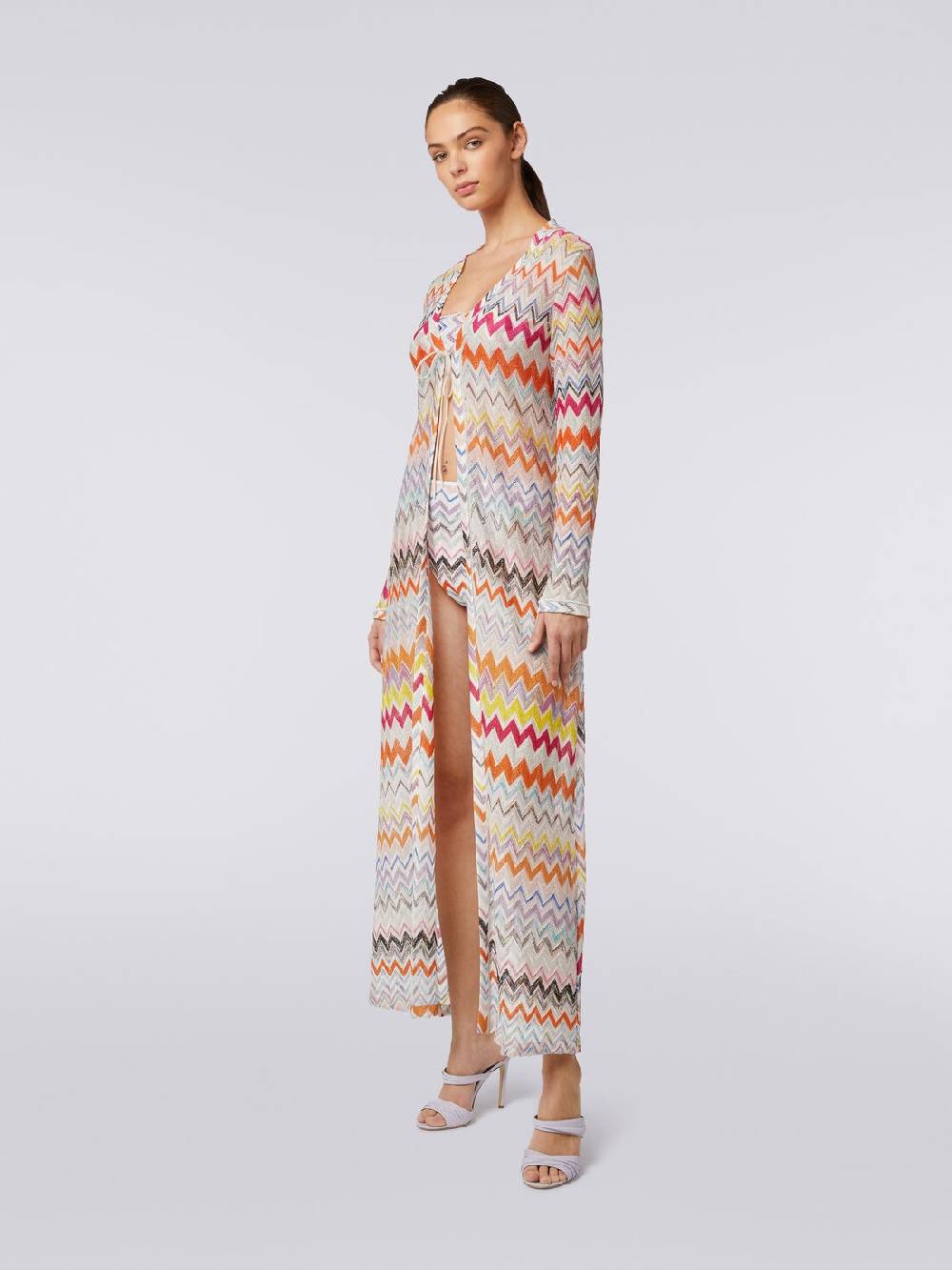 Missoni Cardigan copricostume lungo con motivo zig zag e lurex Promozione Limitata