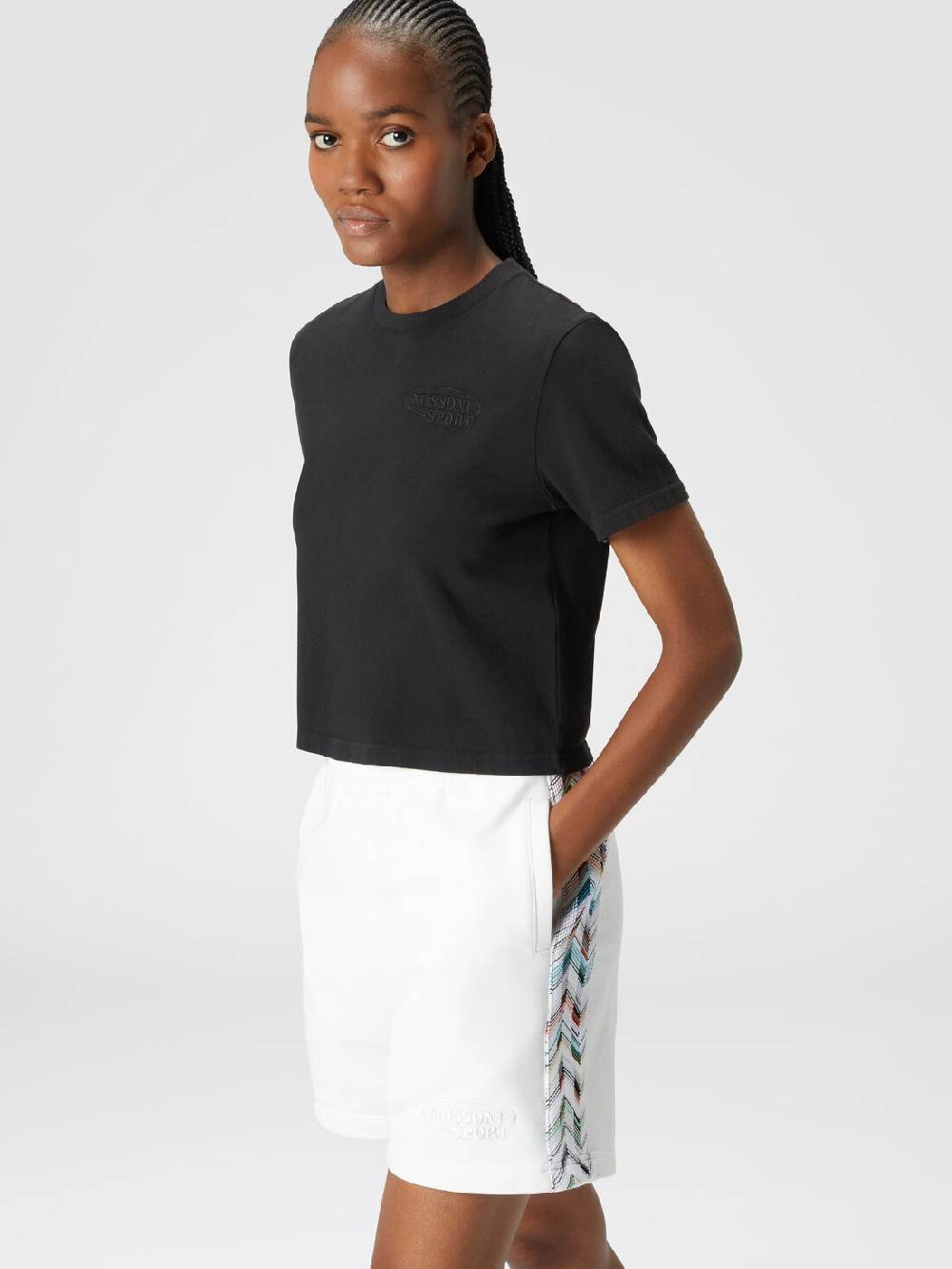 Missoni Shorts in felpa di cotone con logo e bande laterali in maglia Novità