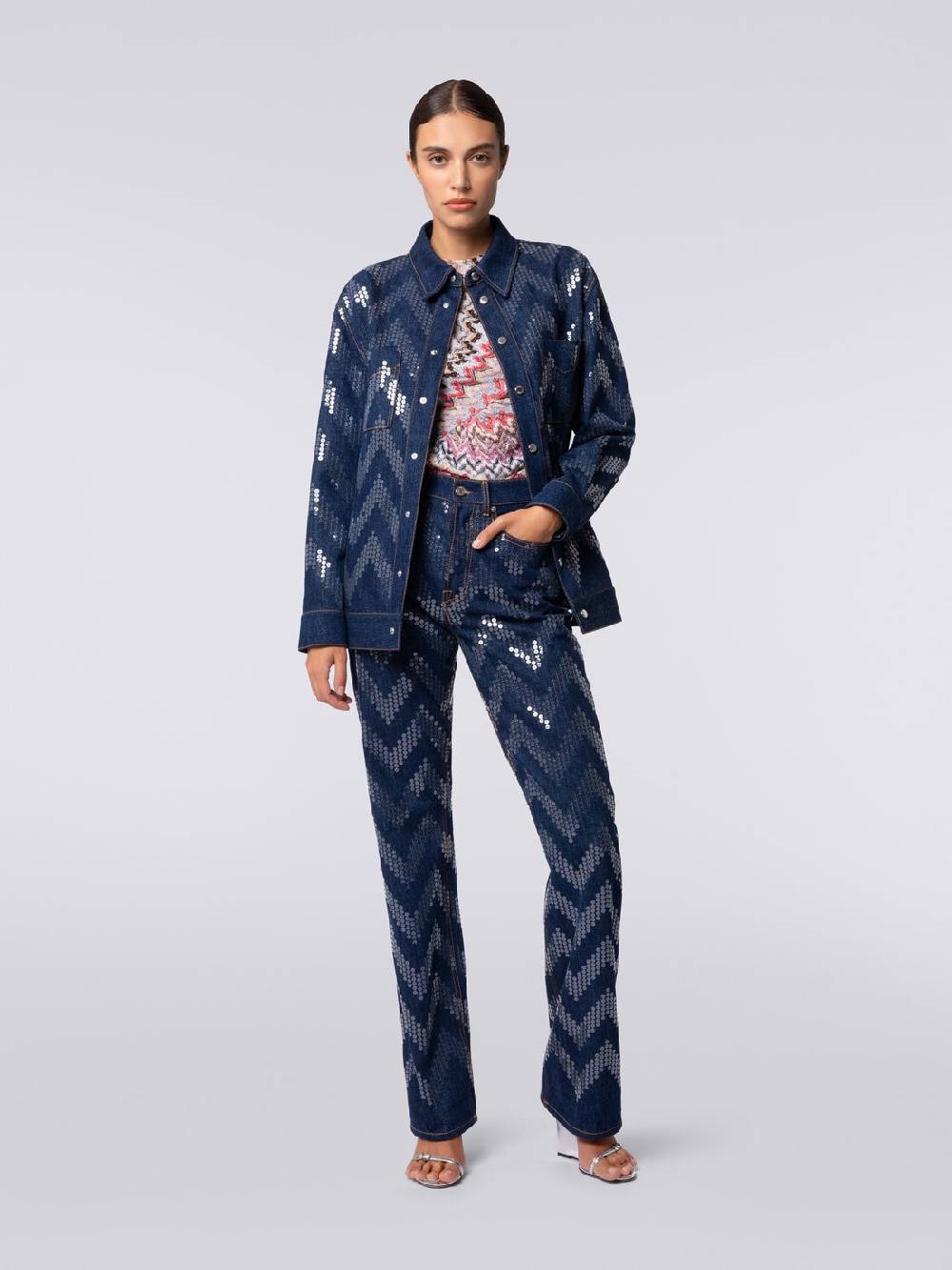 Missoni Cinque tasche in denim con paillettes zig zag Economico