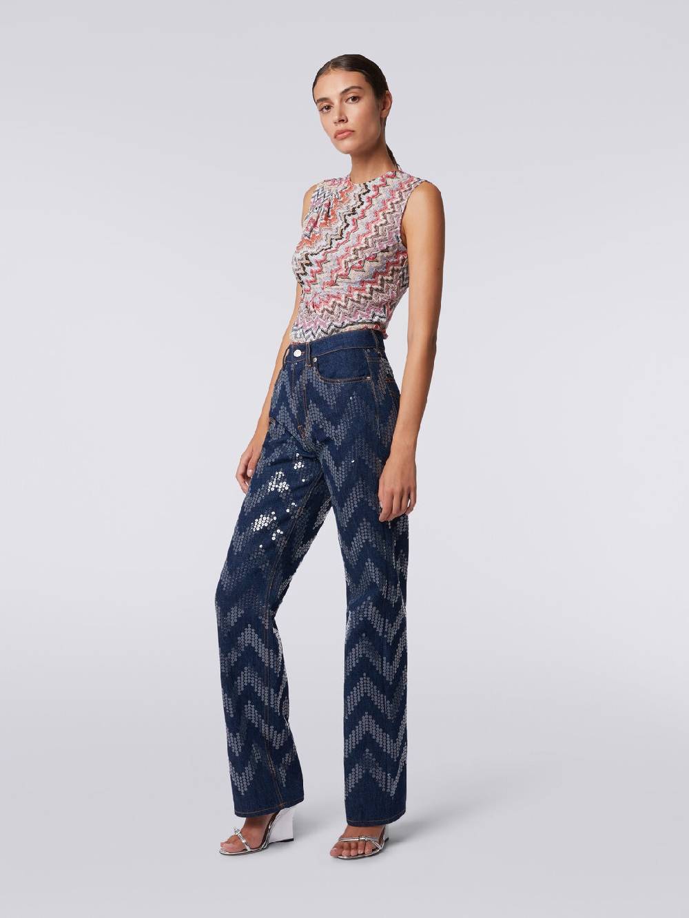 Missoni Cinque tasche in denim con paillettes zig zag Economico