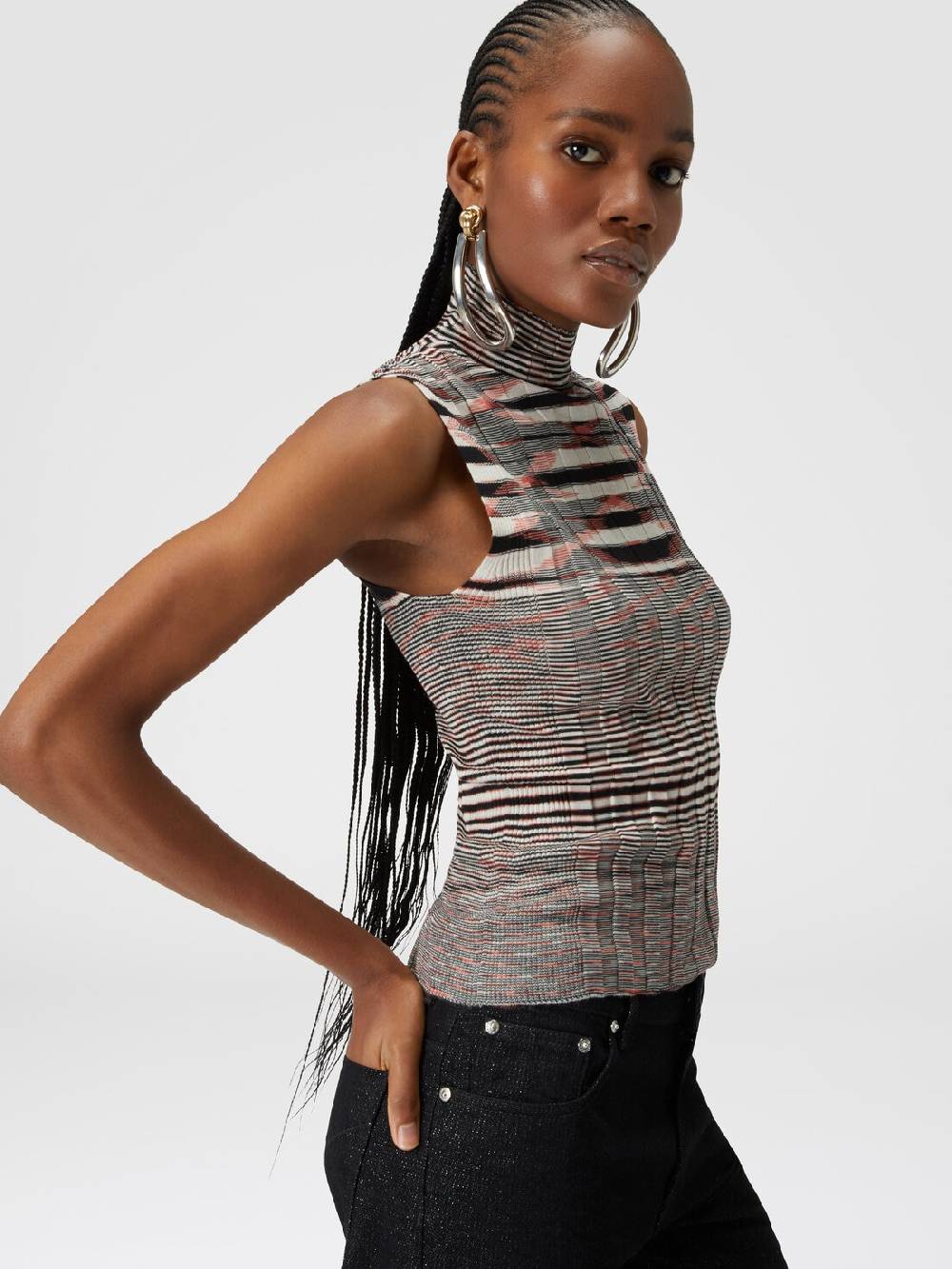 Missoni Canottiera con collo alto in cashmere e seta a costine Spedizione gratuita