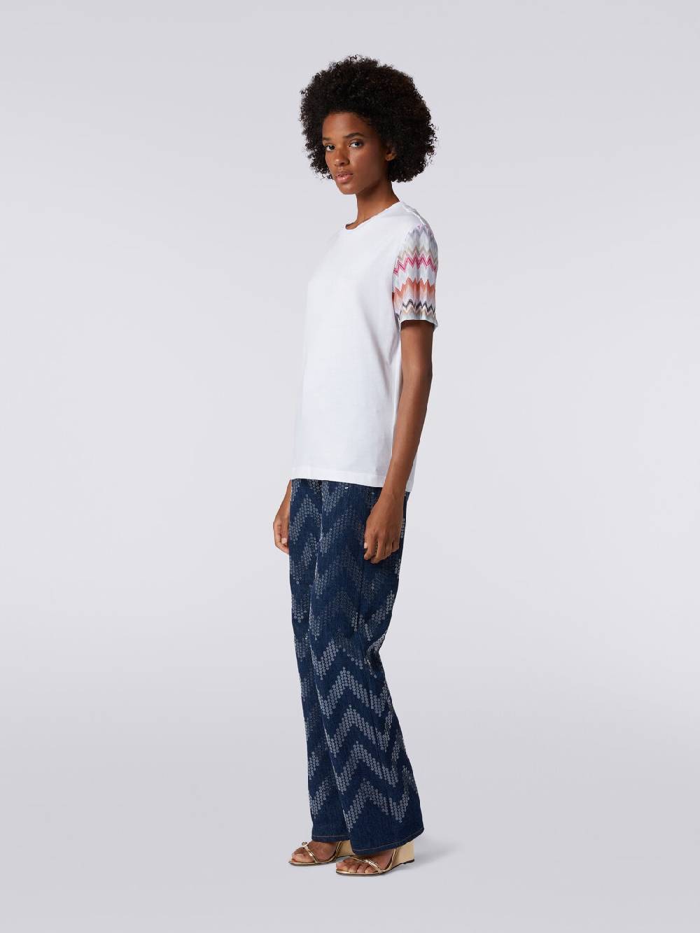 Missoni T-shirt girocollo in cotone con inserti zig zag Offerta Anniversario