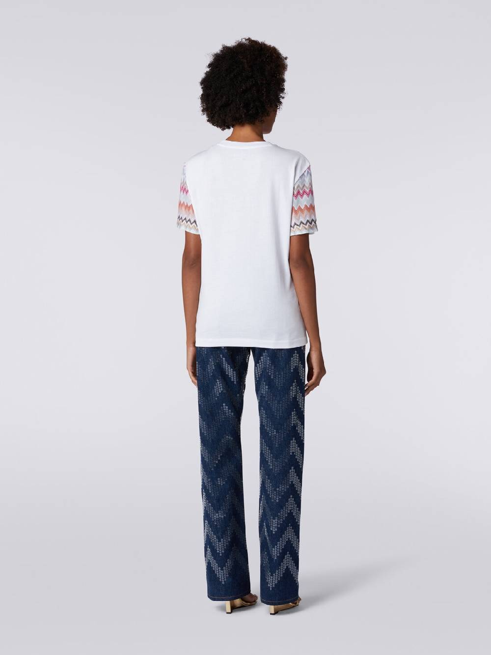 Missoni T-shirt girocollo in cotone con inserti zig zag Offerta Anniversario