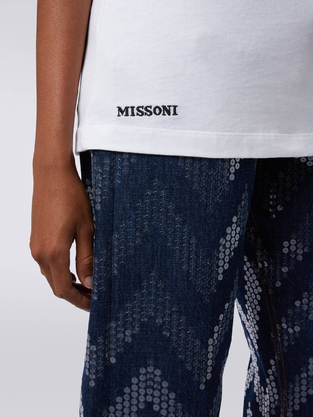 Missoni T-shirt girocollo in cotone con inserti zig zag Offerta Anniversario