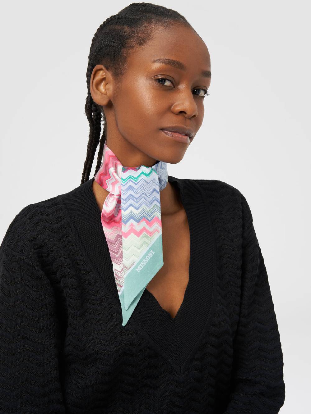 Missoni Foulard in seta con zig zag e scritta logo Bestseller