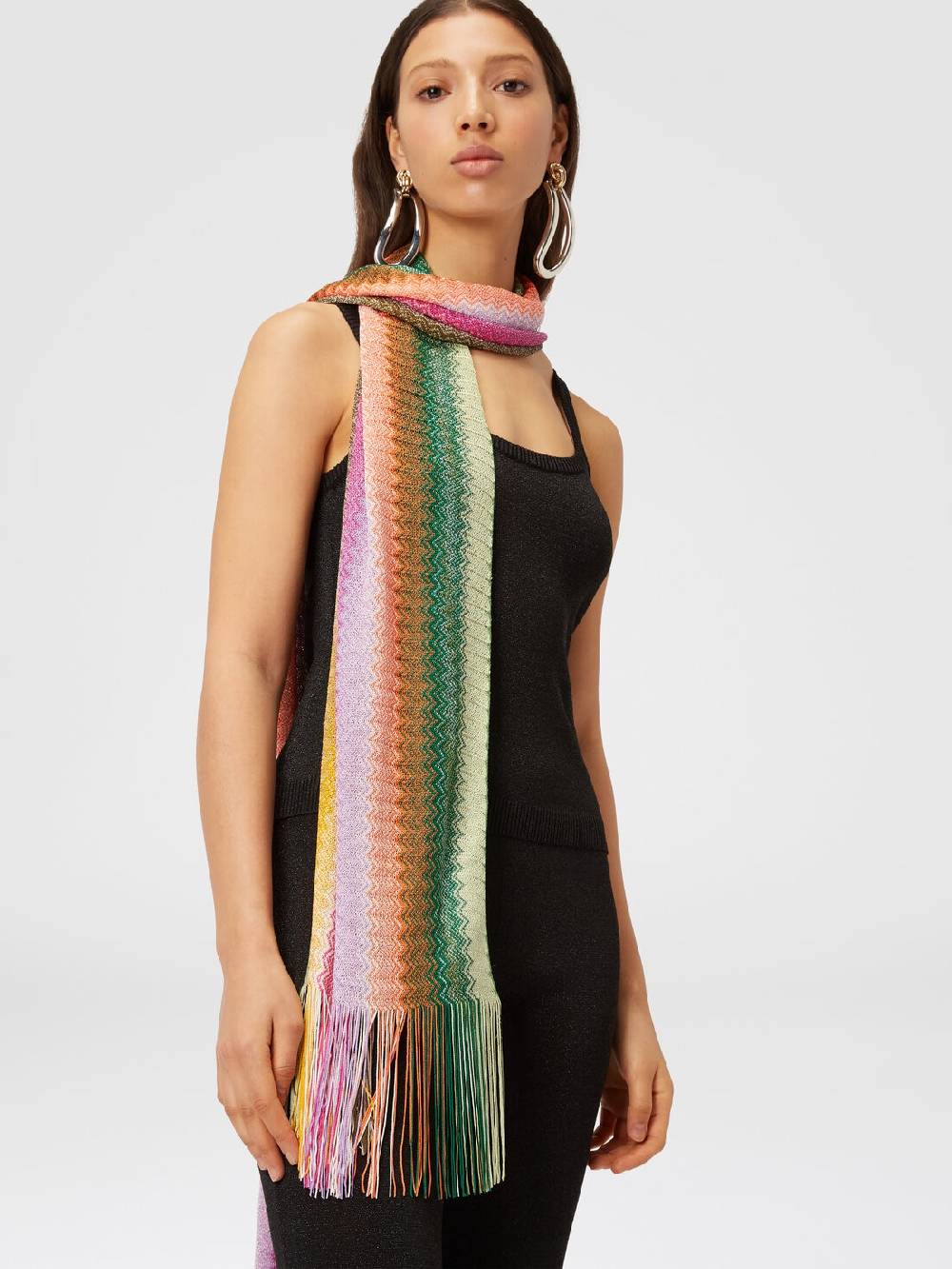 Missoni Sciarpa in maglia di viscosa chevron con frange Liquidazione