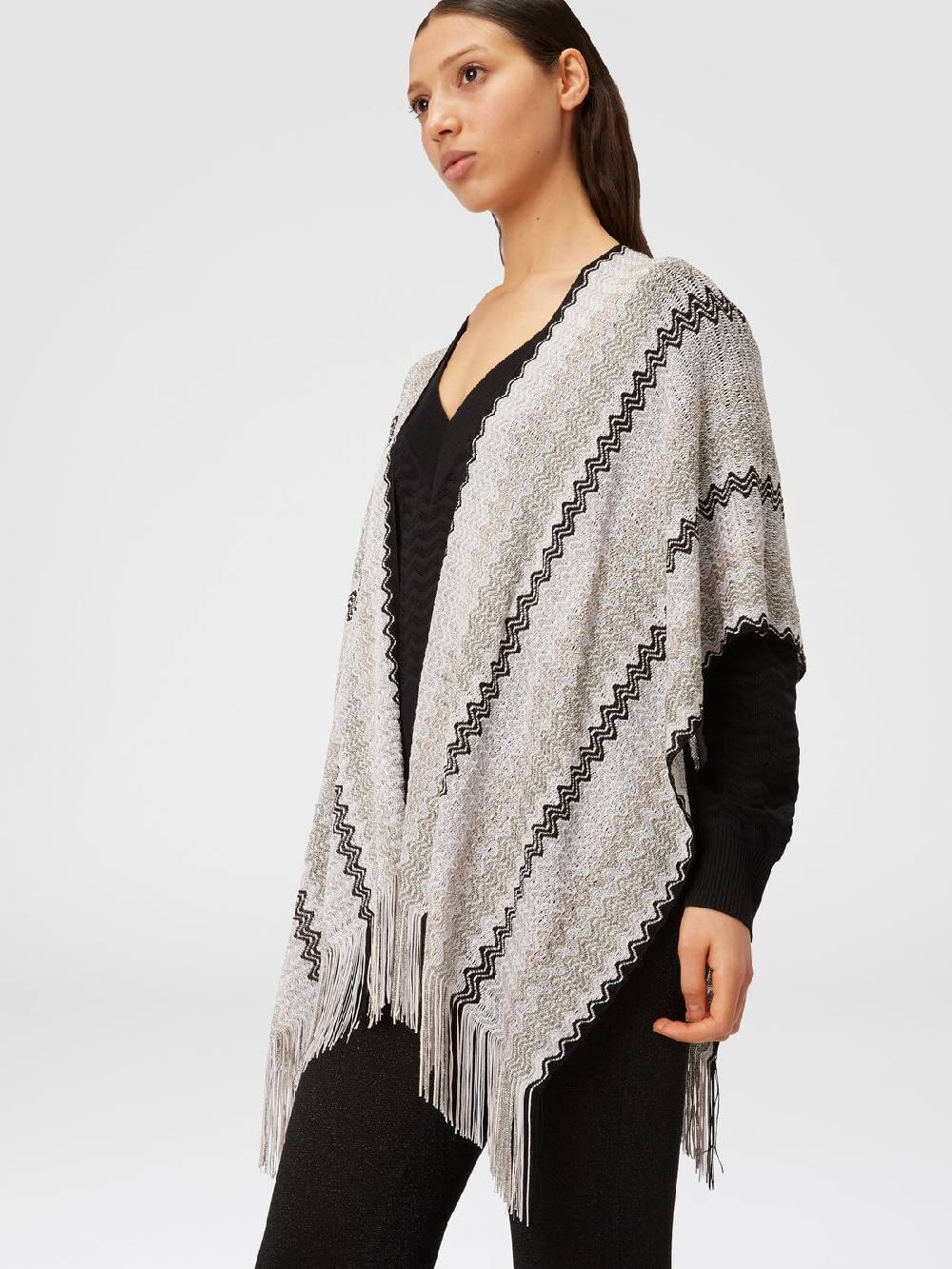 Missoni Poncho in maglia di misto viscosa con motivo a onde e frange Enormi risparmi