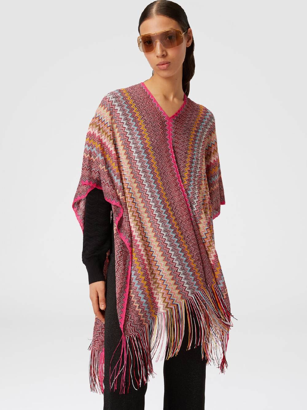Missoni Poncho in maglia di viscosa zig zag con frange Sconti VIP