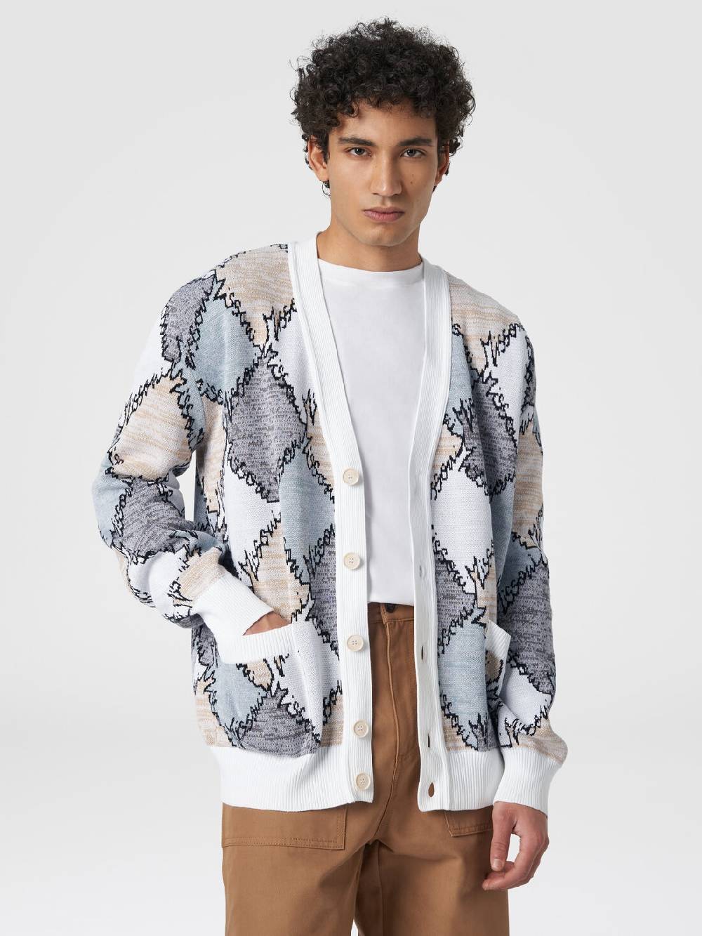Missoni Cardigan in cotone a losanghe con scritta logo Enormi sconti