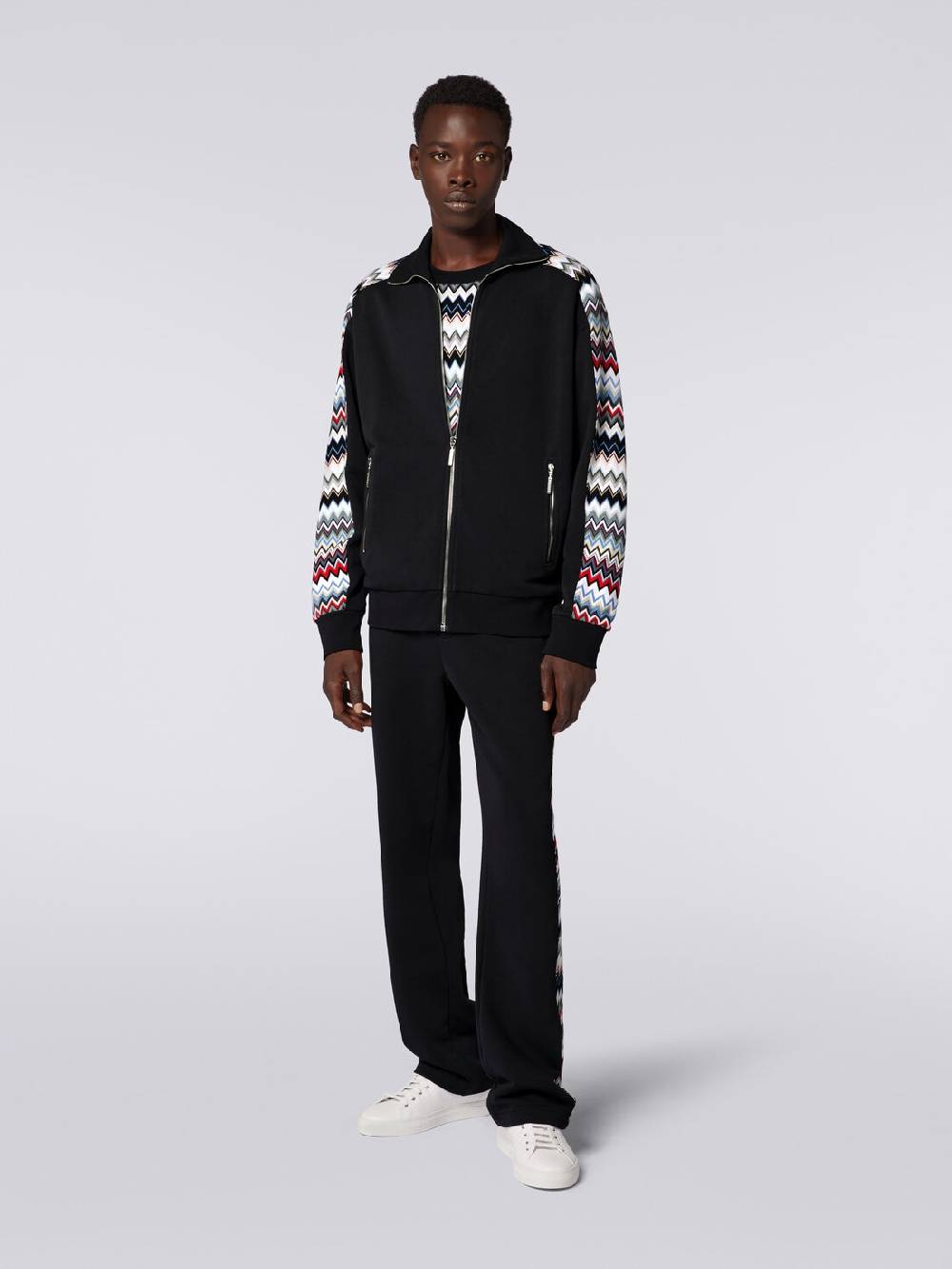 Missoni Felpa in cotone con zip e inserti zig zag Black Friday Prezzi